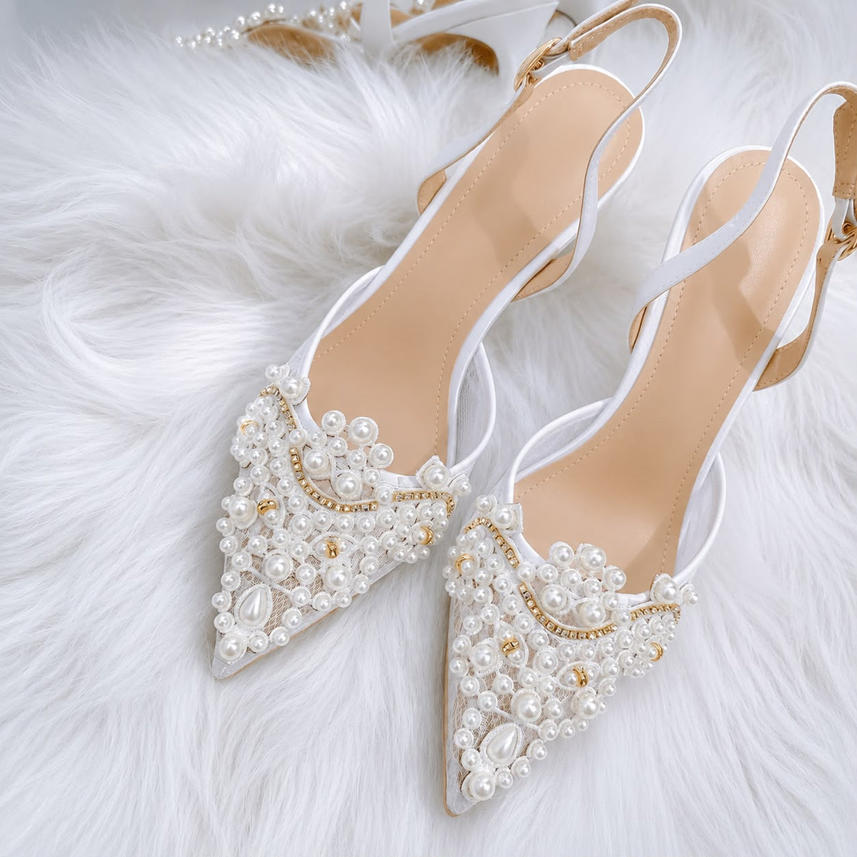 Escarpins Slingback Élégants Ornés de Perles et Strass