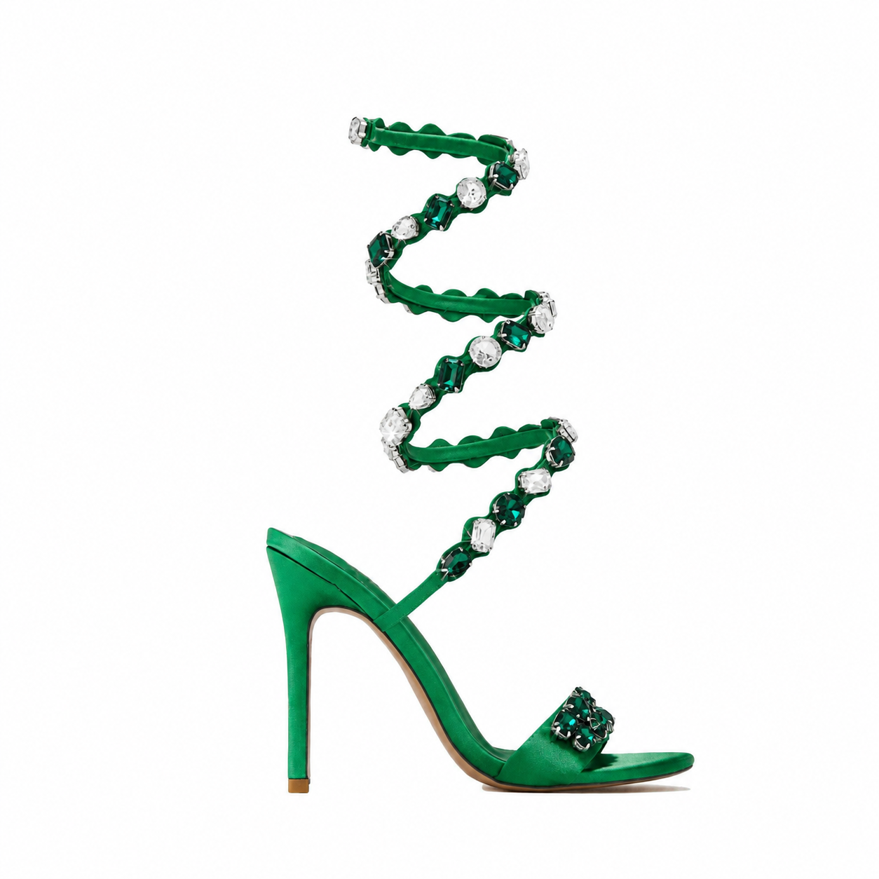 Sandales à talons ornées de cristaux et brides spiralées