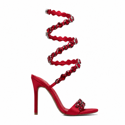 Sandales à talons ornées de cristaux et brides spiralées