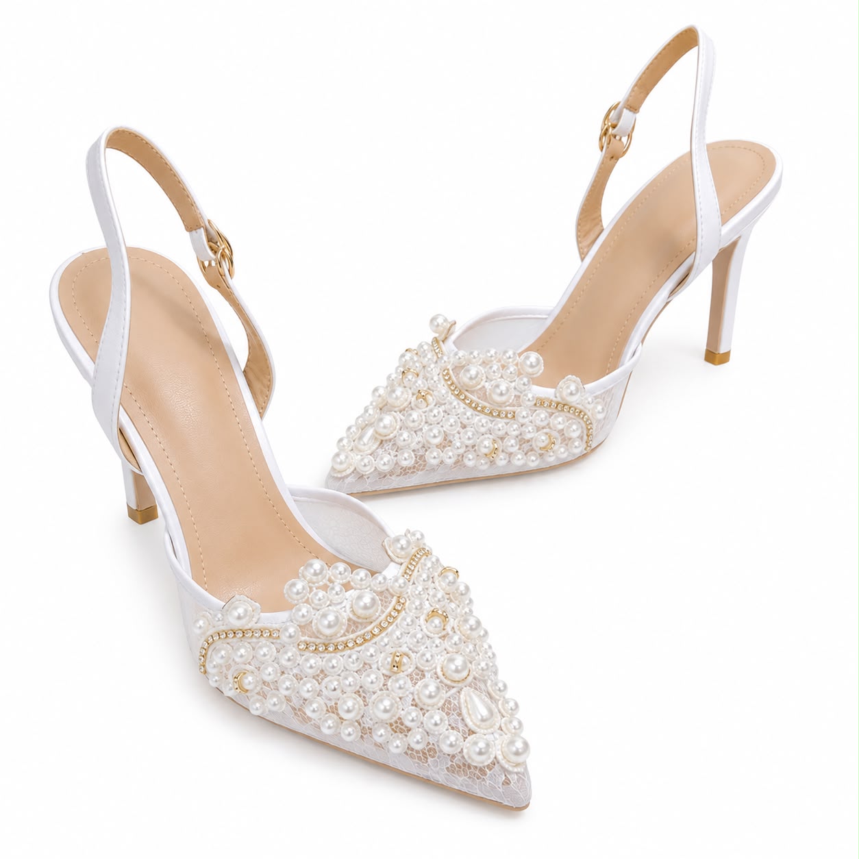 Escarpins Slingback Élégants Ornés de Perles et Strass