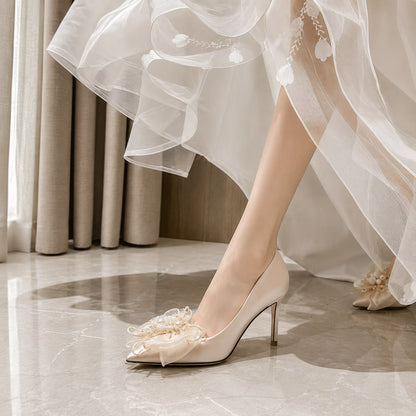 Ballerines Élégantes à Bout Pointu avec Fleur Ornementale