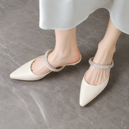 Mules à Talon Élégantes à Bout Pointu avec Bride Strass