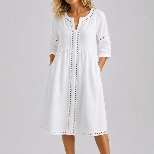 Robe Courte Fluide avec Détails Brodés