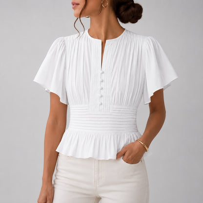 Blouse Plissée à Taille Cintrée