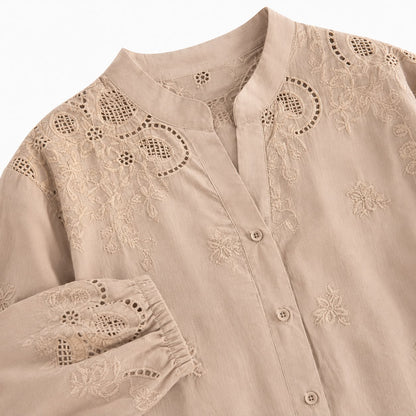 Blouse Brodée à Col Mao