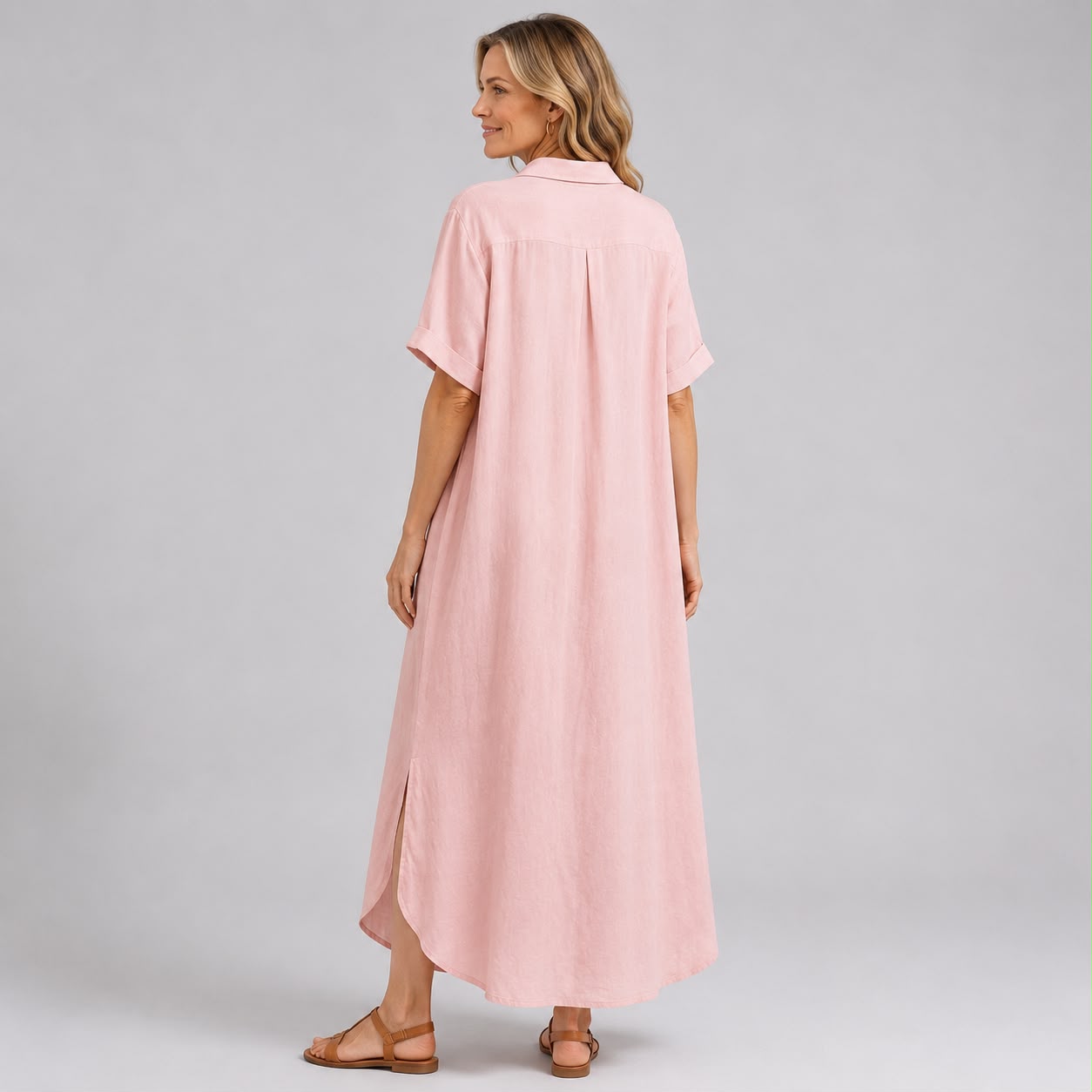 Robe Chemise Longue à Manches Courtes