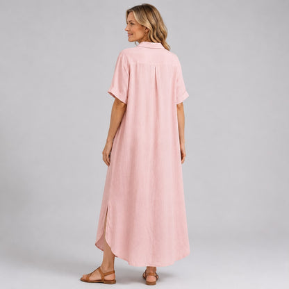 Robe Chemise Longue à Manches Courtes