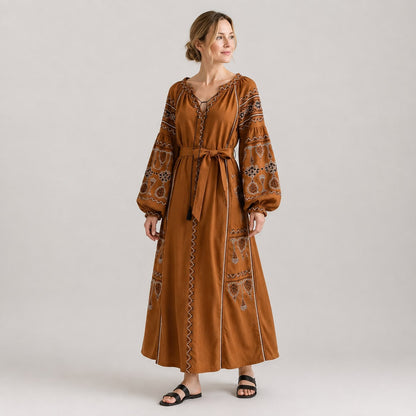 Robe Femme Brodée avec Ceinture
