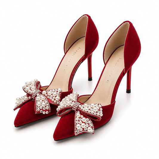 Escarpins de Cérémonie à Talons Aiguilles avec Nœud Perlé