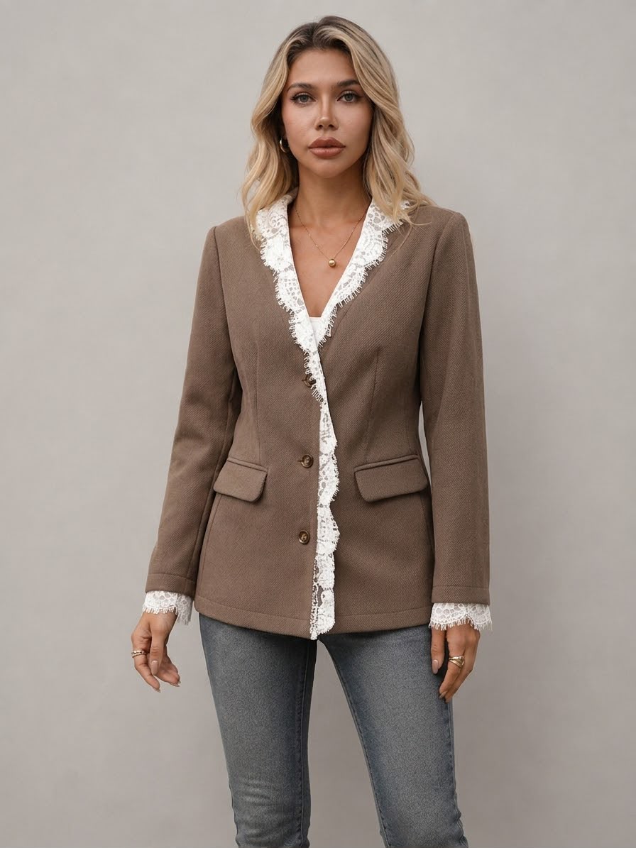 Blazer manche longue avec empiècements en dentelle style décontracté