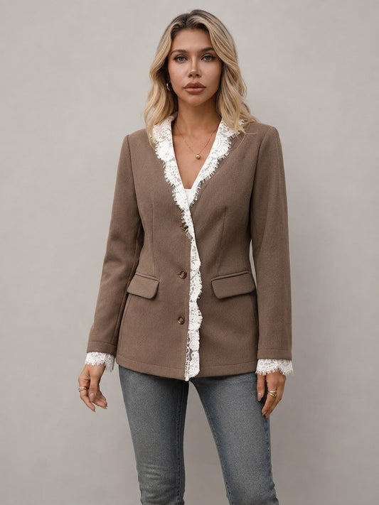 Blazer manche longue avec empiècements en dentelle style décontracté