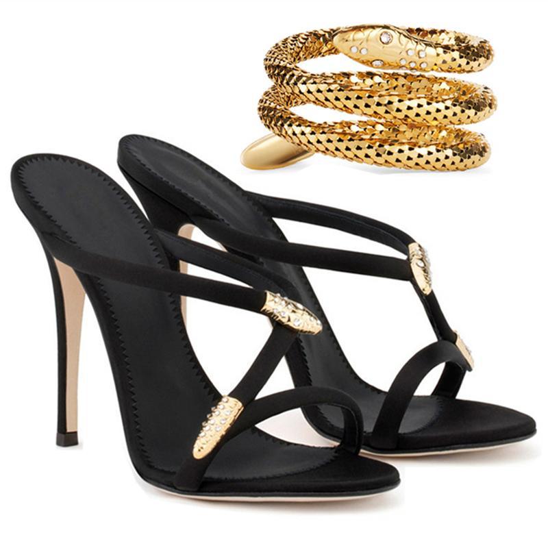 Sandales à Talons Aiguille Luxe avec Bracelet Serpent Strassé