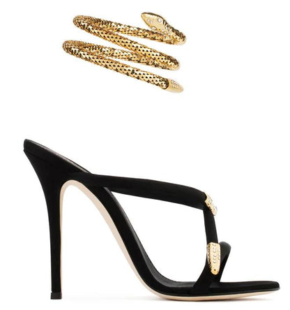 Sandales à Talons Aiguille Luxe avec Bracelet Serpent Strassé