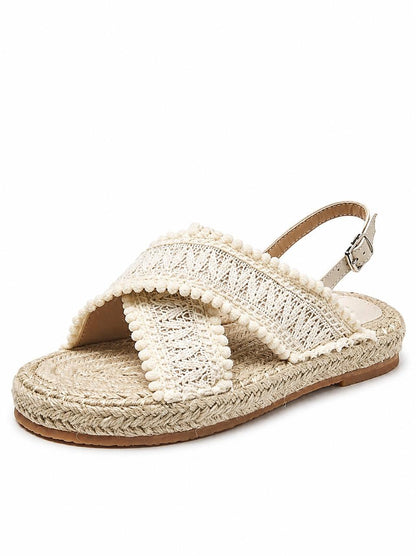 Sandales Plates en Corde Tressée avec Brides Croisées