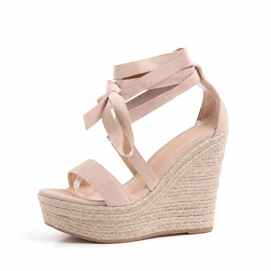 Sandales Compensées à Lacets Croisés Style Espadrille