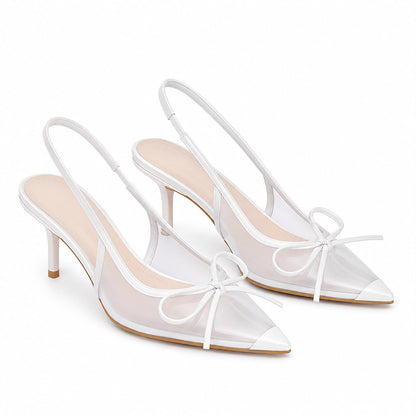 Escarpins Slingback en Tulle Transparent avec Nœud Délicat