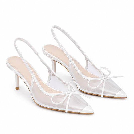 Escarpins Slingback en Tulle Transparent avec Nœud Délicat