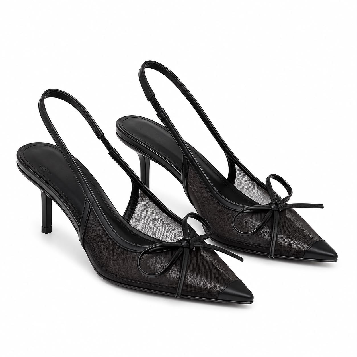 Escarpins Slingback en Tulle Transparent avec Nœud Délicat