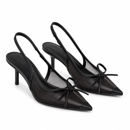 Escarpins Slingback en Tulle Transparent avec Nœud Délicat