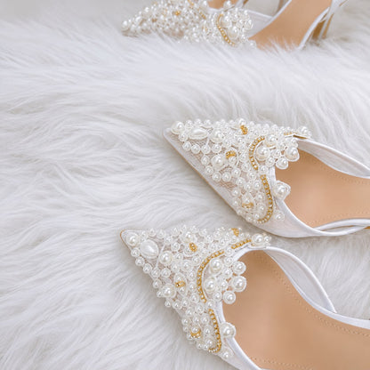 Escarpins Slingback Élégants Ornés de Perles et Strass