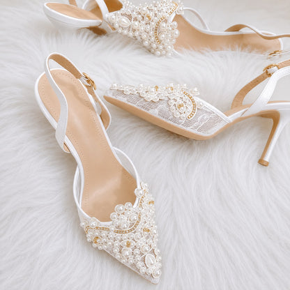 Escarpins Slingback Élégants Ornés de Perles et Strass