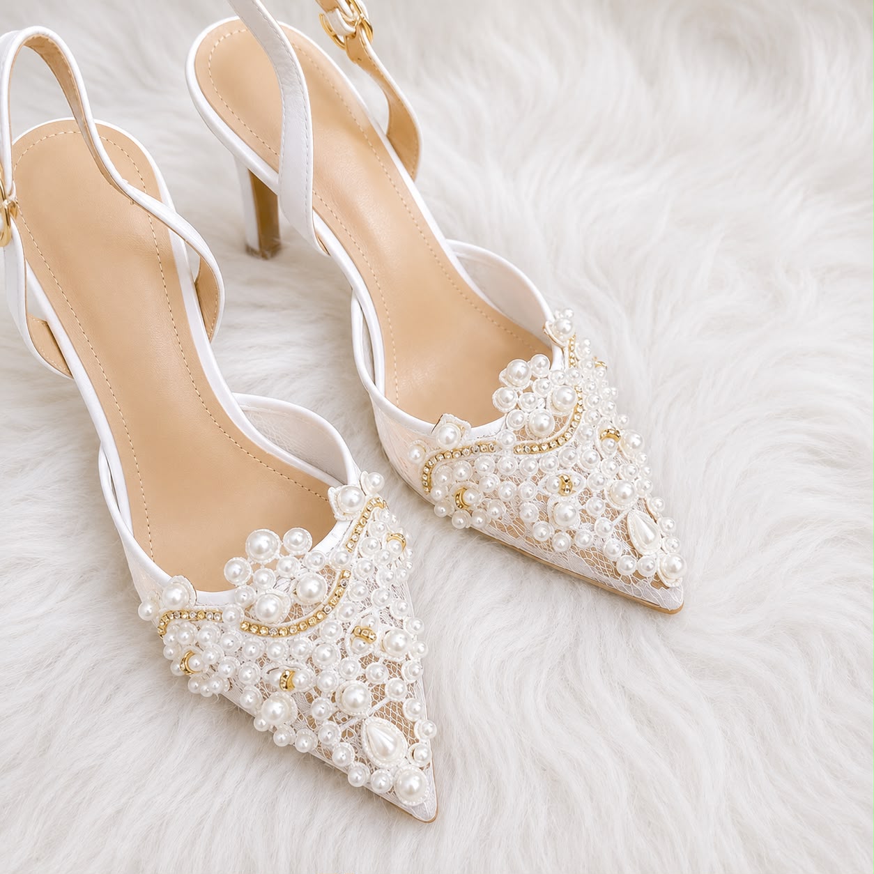 Escarpins Slingback Élégants Ornés de Perles et Strass