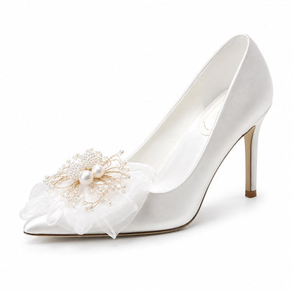 Ballerines Élégantes à Bout Pointu avec Fleur Ornementale