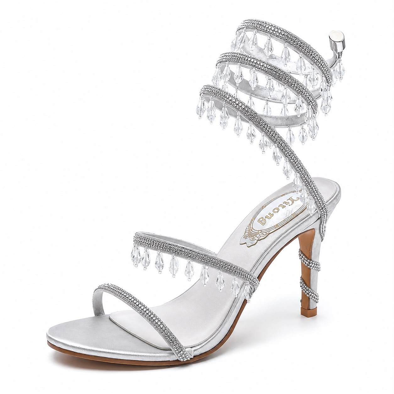 Sandales à Talons avec Bride Enroulée et Pampilles Élégantes