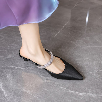 Mules à Talon Élégantes à Bout Pointu avec Bride Strass