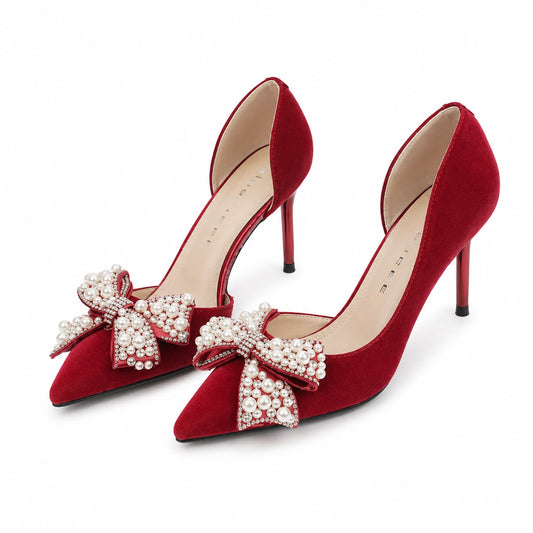 Escarpins de Cérémonie à Talons Aiguilles avec Nœud Perlé