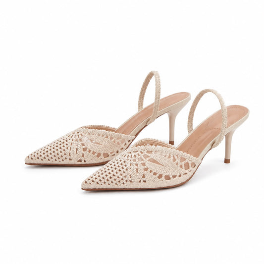 Escarpins Slingback en Dentelle à Talon Fin