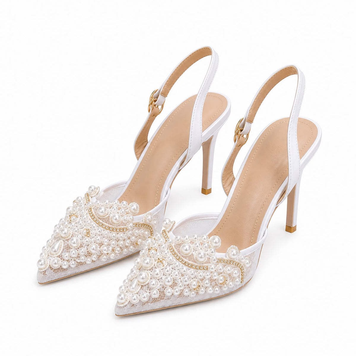 Escarpins Slingback Élégants Ornés de Perles et Strass