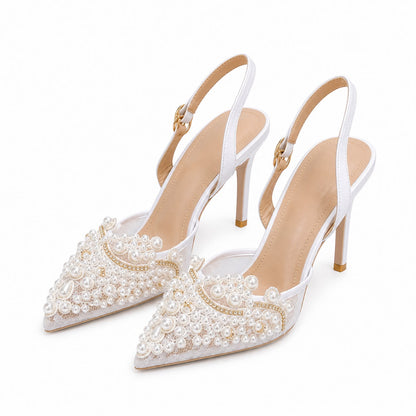 Escarpins Slingback Élégants Ornés de Perles et Strass