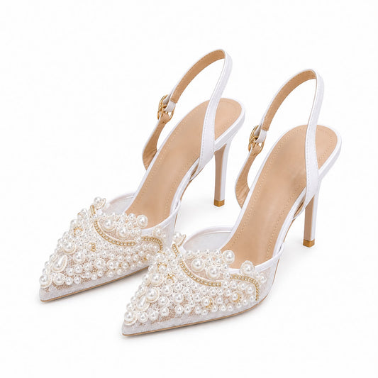 Escarpins Slingback Élégants Ornés de Perles et Strass