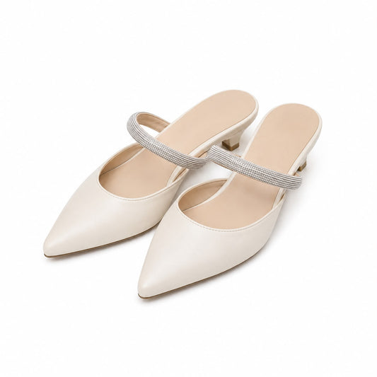 Mules à Talon Élégantes à Bout Pointu avec Bride Strass