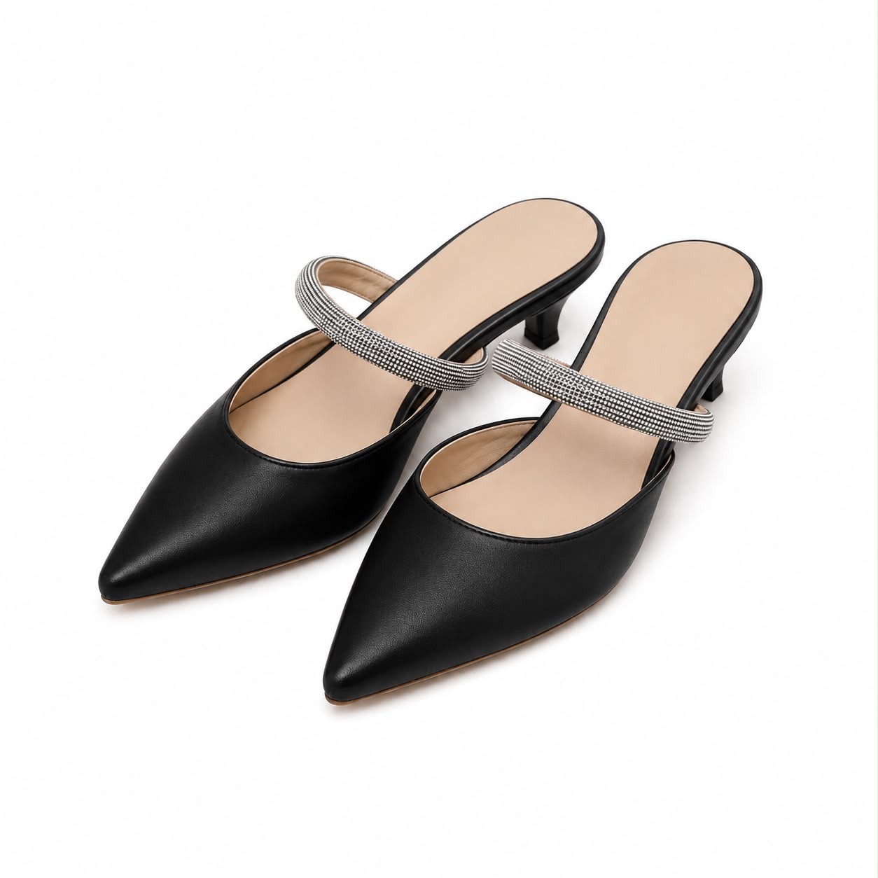 Mules à Talon Élégantes à Bout Pointu avec Bride Strass