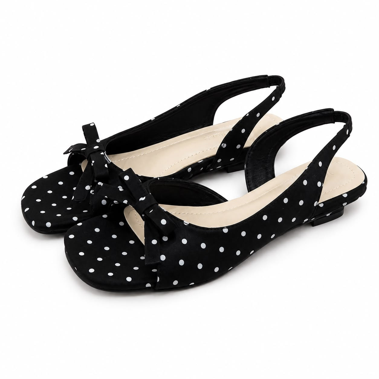 Sandales Slingback à Pois avec Nœud Élégant