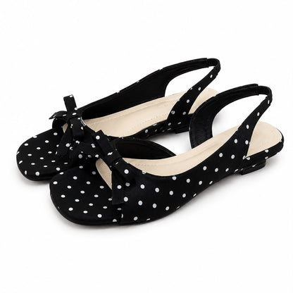 Sandales Slingback à Pois avec Nœud Élégant