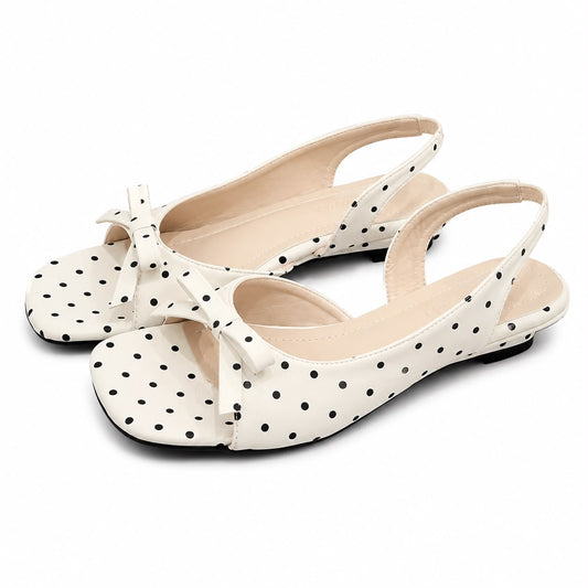 Sandales Slingback à Pois avec Nœud Élégant