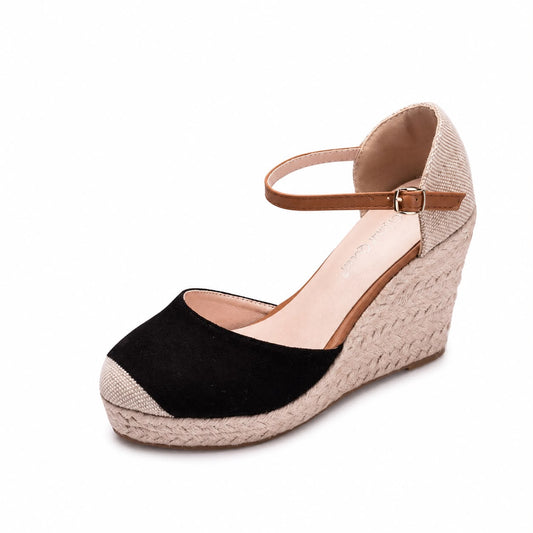 Espadrilles Compensées à Bride de Cheville et Bout Fermé