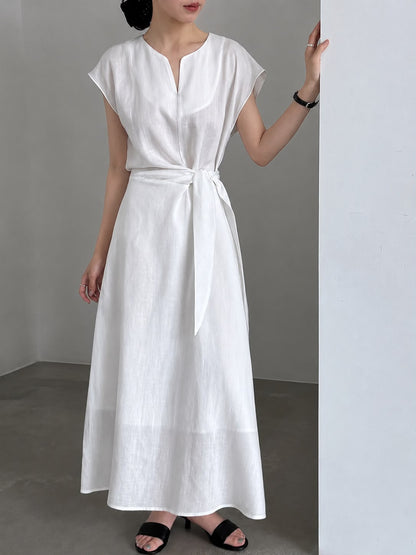 Robe Longue Minimaliste à Ceinture Nouée