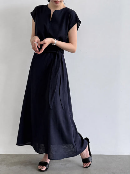 Robe Longue Minimaliste à Ceinture Nouée