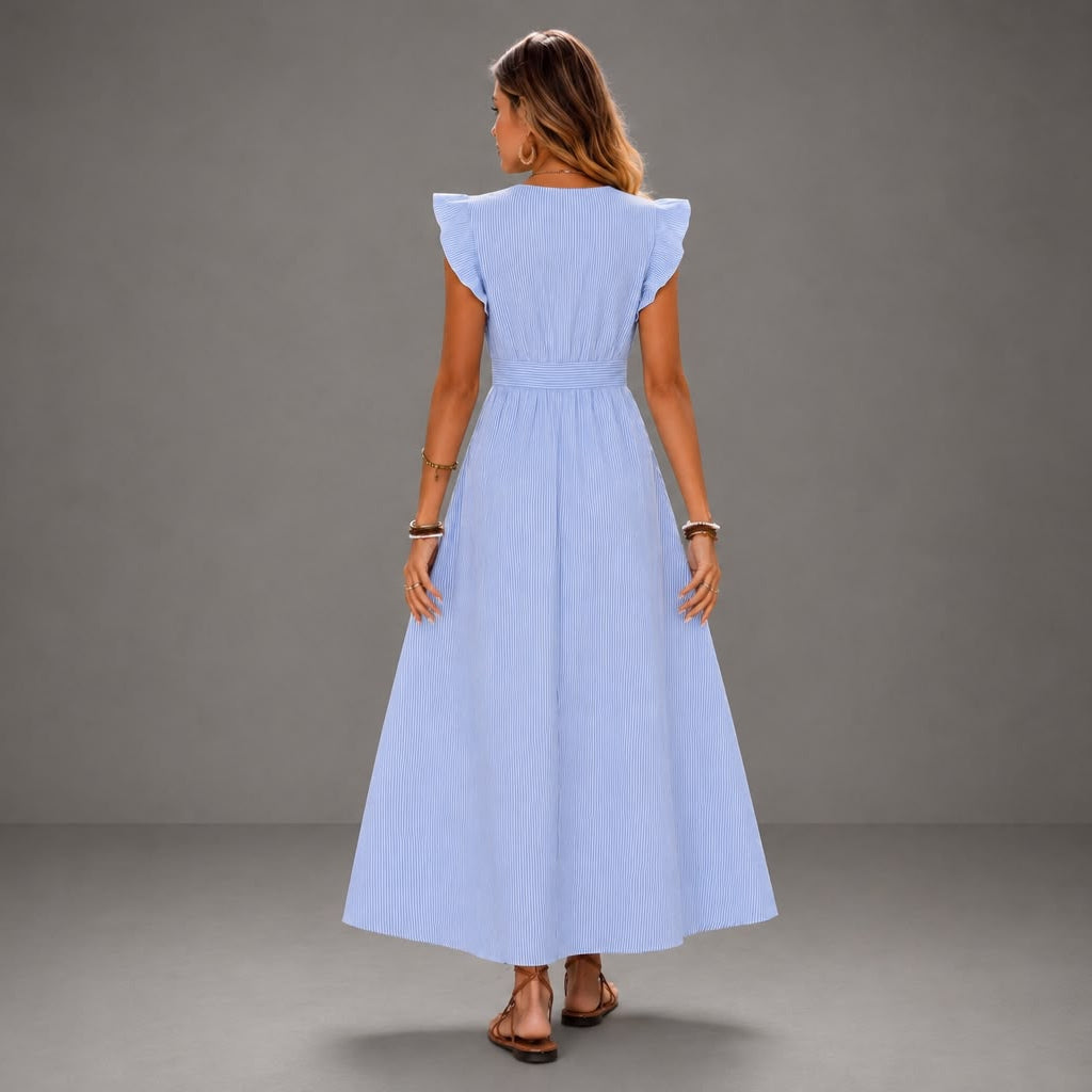 Robe Longue Élégance Boutonnée à Volants