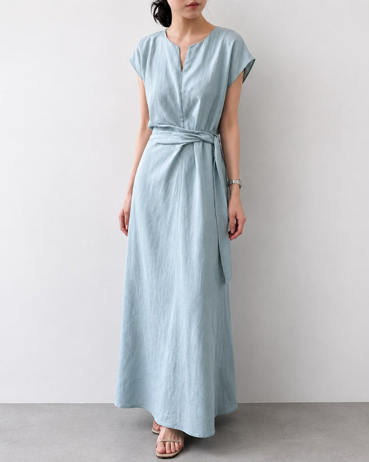 Robe Longue Minimaliste à Ceinture Nouée