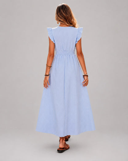 Robe Longue Élégance Boutonnée à Volants