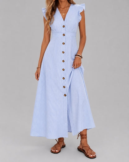 Robe Longue Élégance Boutonnée à Volants