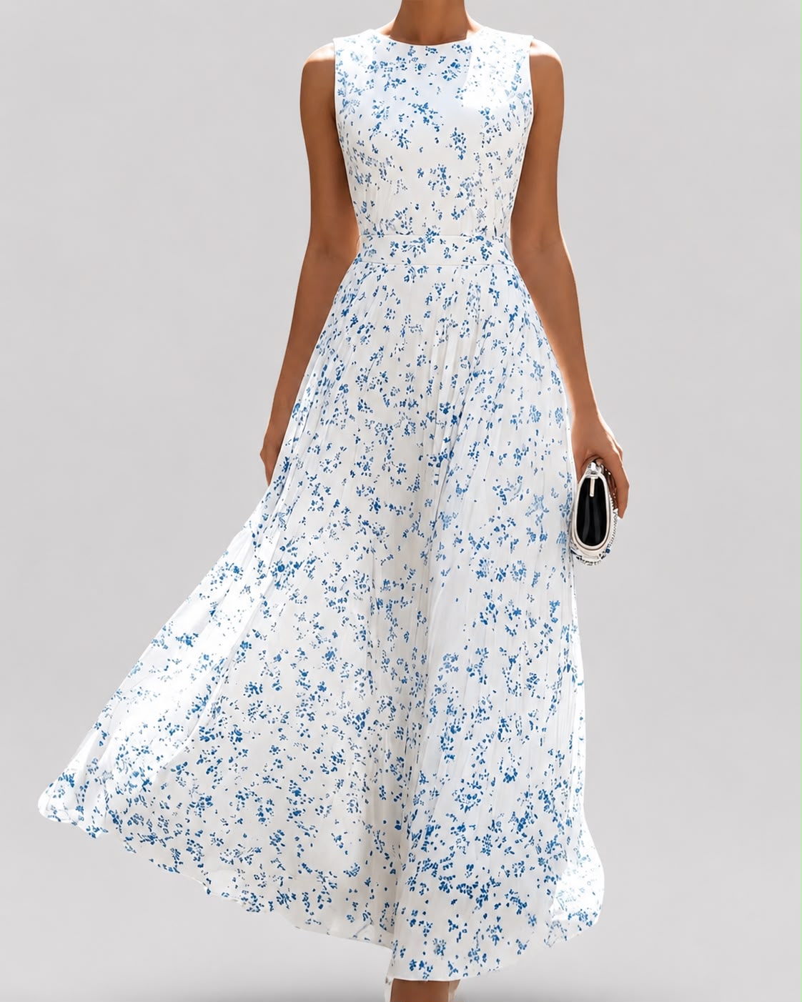 Robe Longue Plissée à Imprimé Floral
