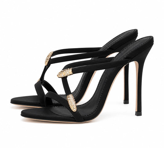 Sandales à Talons Aiguille Luxe avec Bracelet Serpent Strassé