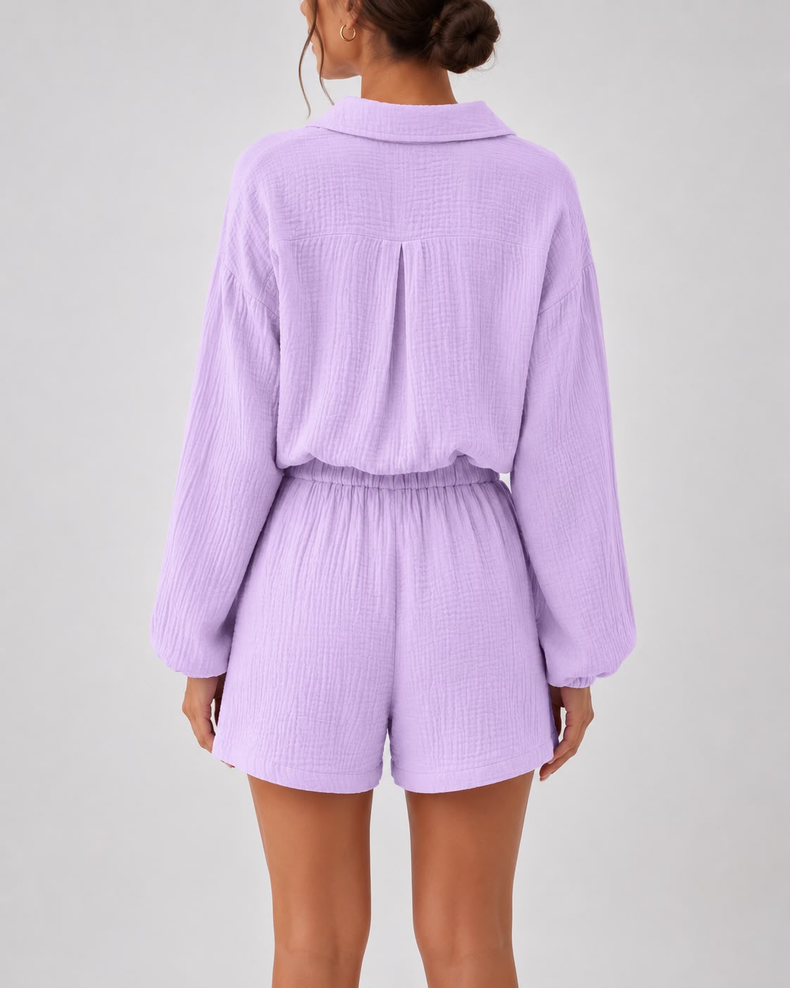Combinaison Courte Texturée à Col Chemise