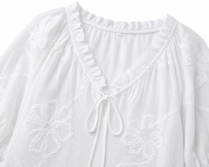 Blouse Femme Brodée à Col V